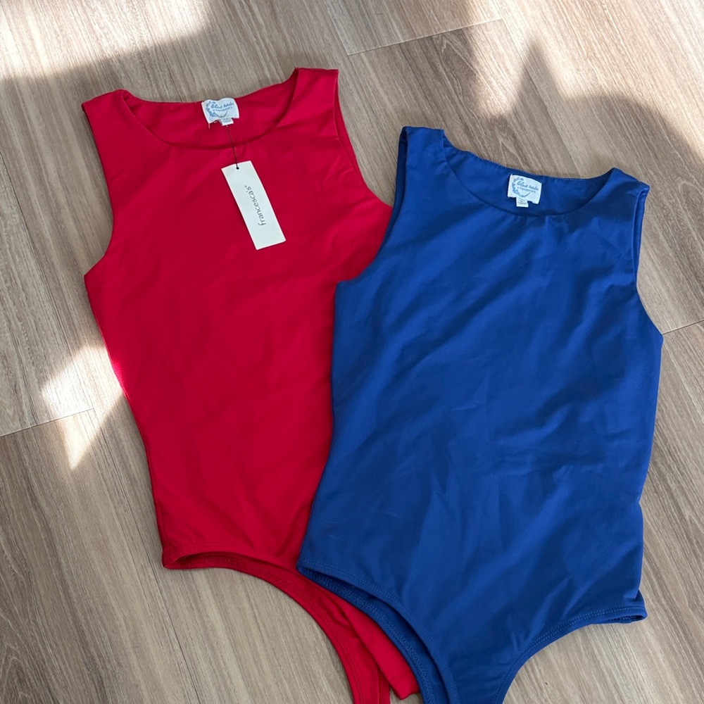 Francesca's Collections Red & Royal Blue Sleeveless Bodysuit